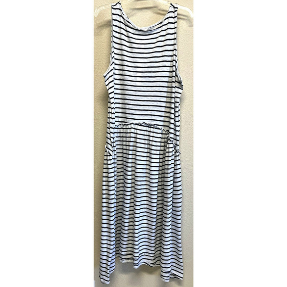 Caslon Size 1X Sleeveless Midi Dress Striped Navy White Pockets Summer NEW - Picture 3 of 9